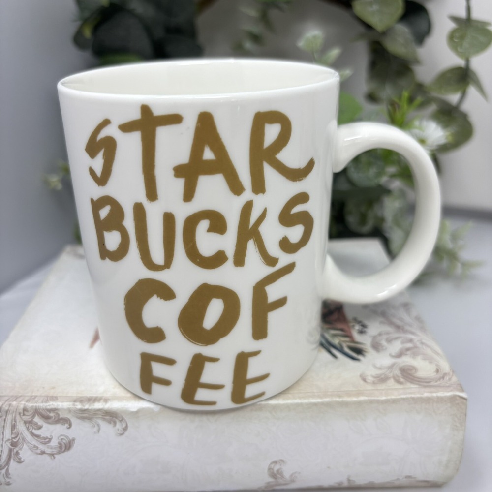 Starbucks 14.2 oz Coffee Mug Tea Hot Chocolate‎ White Gold Graffiti Letters 2015